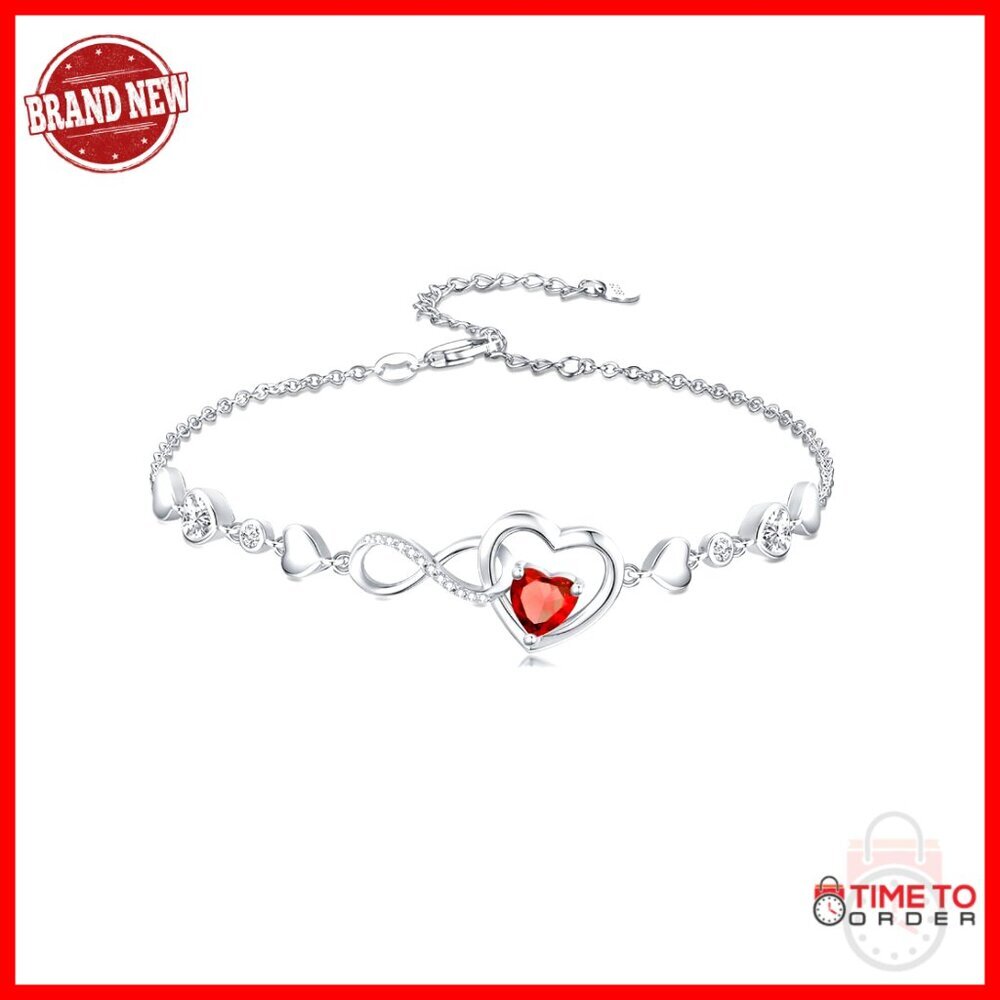 Sterling Silver Infinity Link Bracelet Birthstone Charm Adjustable Chain Elegant